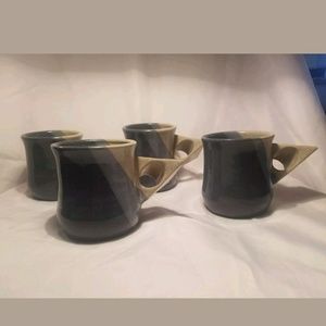 Set of 4 hand spun pottery ceramic mugs Eclectic